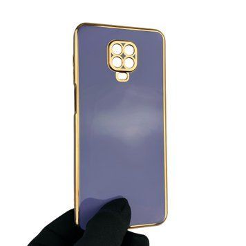 Чехол для Xiaomi Redmi Note 9 Pro с защитой камеры с золотой окантовкой на редми нот 9 про синий gs1 0020068 фото