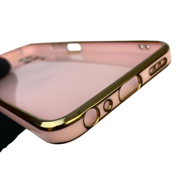 Чохол для Vivo Y53S глянцевий з кільцем MagSafe із золотою окантовкою на віво у53с пудровий gs1 0022905 фото