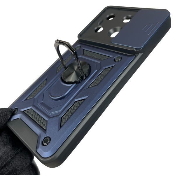 Чохол для Xiaomi Poco X6 броньований з кільцем підставкою зі шторкою на сяомі поко х6 темно-синій 0002381 фото
