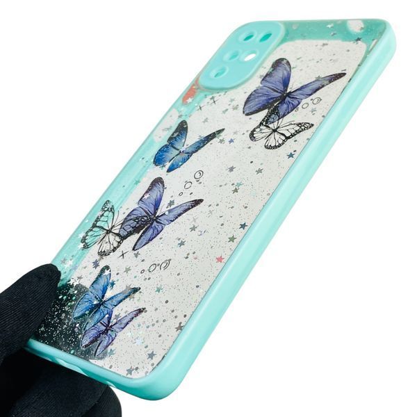 Чехол для Motorola Moto G22 (PATW0031) с блёстками с бабочками на моторола г22 бирюзовый 0037560 фото