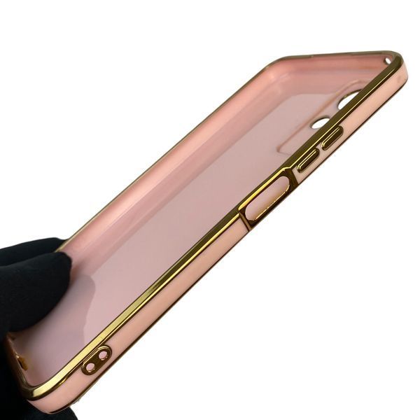 Чохол для Vivo Y53S глянцевий з кільцем MagSafe із золотою окантовкою на віво у53с пудровий gs1 0022905 фото