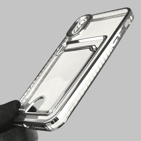 Чохол для Apple iPhone X зі срібною окантовкою з кишенькою для карток на айфон Х срібний 0013044 фото