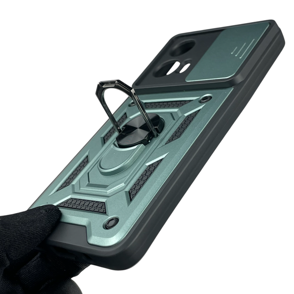 Чохол для Motorola G35 броньований з кільцем-тримачем підставкою зі шторкою на моторола г35 зелений rg1 0015650 фото