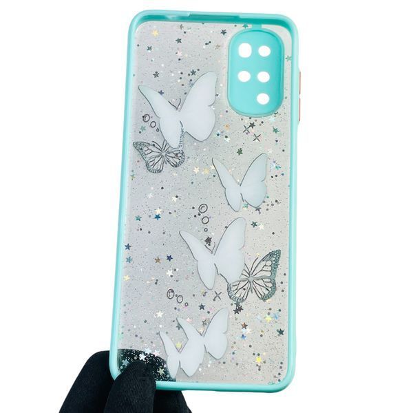 Чехол для Motorola Moto G22 (PATW0031) с блёстками с бабочками на моторола г22 бирюзовый 0037560 фото