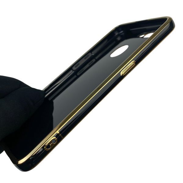 Чохол для OPPO A5S глянцевий з кільцем MagSafe із золотою окантовкою на оппо а5с чорний gs1 0021838 фото