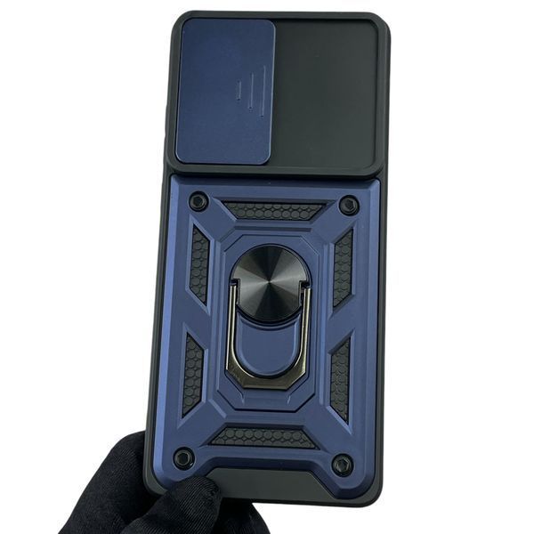Чохол для Motorola G85 броньований з кільцем-тримачем зі шторкою на моторола г85 темно-синій rg1 0012262 фото