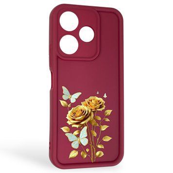 Чохол силіконовий Soft Touch з 3D принтом жіночим для Xiaomi Poco M6 4G бордовий (Повний захист камери) 0042922 фото