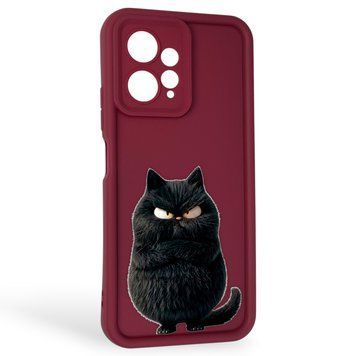 Чохол силіконовий Soft Touch з 3D принтом злого кота для Xiaomi Redmi Note 12 4G бордовий (Повний захист камери) 0047059 фото