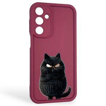 Чехол силиконовый оригинальный Soft Touch с 3D принтом злой котик для Samsung Galaxy A16 (SM-A165) бордовый (Полная защита камеры) 0046390 фото