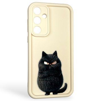 Чехол силиконовый оригинальный Soft Touch с 3D принтом злой котик для Samsung Galaxy A55 5G (SM-A556B) молочный (Полная защита камеры) 0046541 фото