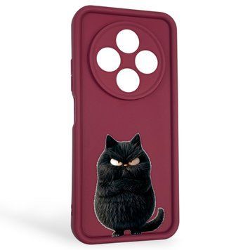 Чехол силиконовый оригинальный Soft Touch с 3D принтом злой котик для Xiaomi Redmi A4 5G бордовый (Полная защита камеры) 0046691 фото