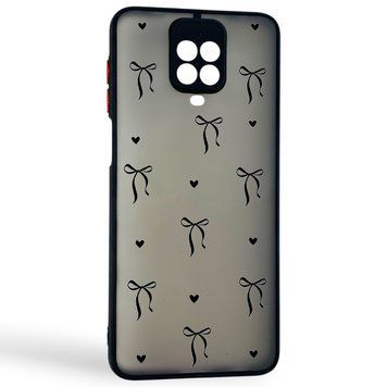 Чохол для телефона Xiaomi Redmi Note 9 Pro с 3D принтом бантики з серцями із захистом камери чорний 0059391 фото