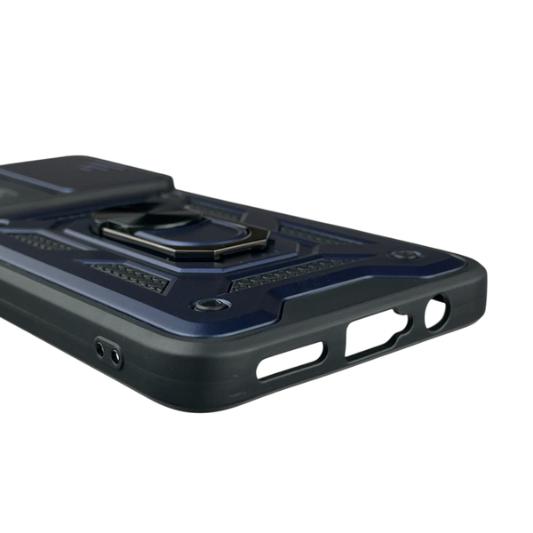 Чехол для Motorola G35 бронированный с кольцом со шторкой на моторола г35 тёмно-синий rg1 0015651 фото