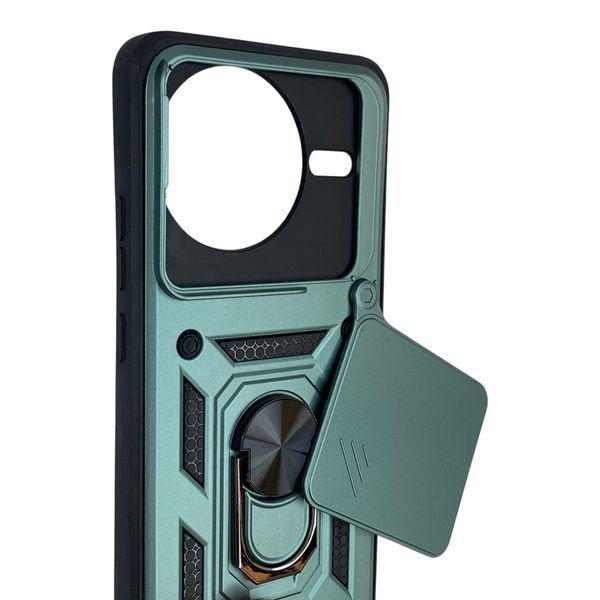 Чехол противоударный для Xiaomi Poco F7 Pro с магнитной пластиной со шторкой на камере зеленый 0050818 фото