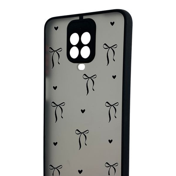 Чохол для телефона Xiaomi Redmi Note 9 Pro с 3D принтом бантики з серцями із захистом камери чорний 0059391 фото