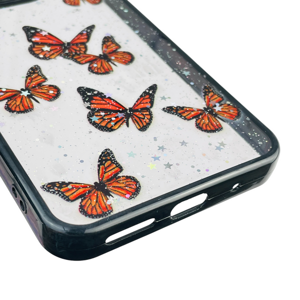 Чохол для Xiaomi Redmi 13 з блискітками з метеликами на сяомі редмі 13 чорний 0037714 фото