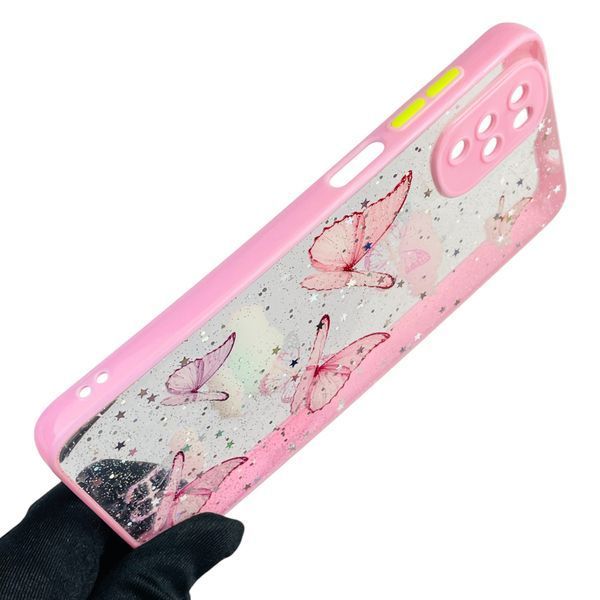 Чехол для Motorola Moto G22 (PATW0031) с блёстками с бабочками на моторола г22 розовый 0037561 фото