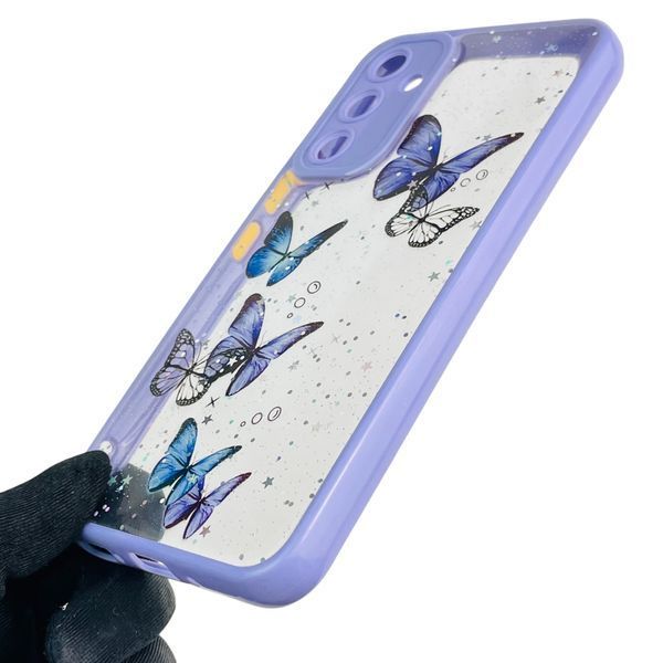 Чохол для Samsung Galaxy A54 5G (SM-A546E) з блискітками з метеликами на самсунг а54 5г бузковий 0037662 фото