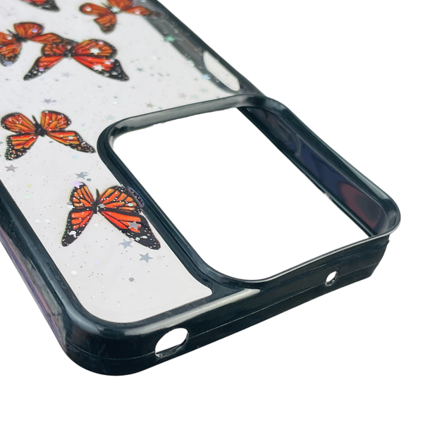 Чохол для Xiaomi Redmi 13 з блискітками з метеликами на сяомі редмі 13 чорний 0037714 фото