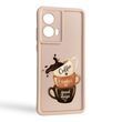 Чехол силиконовый Soft Touch с 3D принтом Чашка кофе для Oppo A40 розовый (Полная защита камеры)