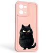 Чохол силіконовий оригінальний Soft Touch з 3D принтом злого кота для Oppo Reno 7 рожевий (Повний захист камери)