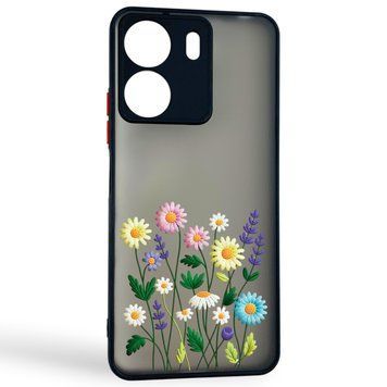 Чехол для телефона Xiaomi POCO C65 с 3D принтом полевые цветы с высокими бортами черный 0059292 фото