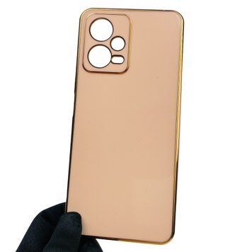 Чехол для Xiaomi Poco X5 5G глянцевый с золотой окантовкой с защитой камеры на сяоми поко х5 5г пудровый 0000074 фото