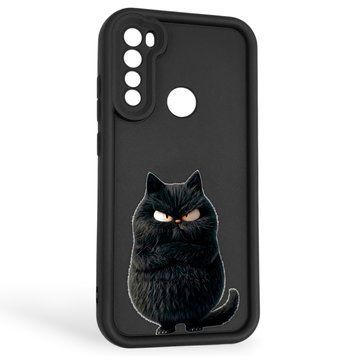 Чехол силиконовый оригинальный Soft Touch с 3D принтом злой котик для Xiaomi Redmi Note 8 черный (Полная защита камеры) 0046893 фото