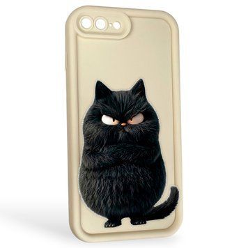 Чохол силіконовий Soft Touch з 3D принтом злого кота для Apple iPhone 7 Plus молочний (Повний захист камери) 0047165 фото