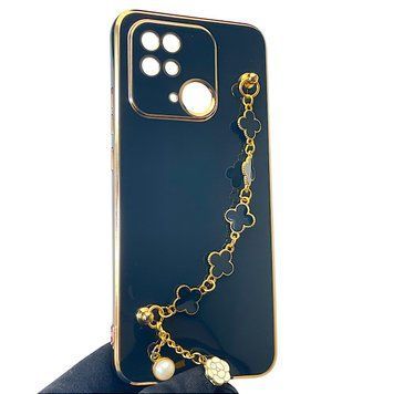 Чехол для телефона Xiaomi POCO C40 женский с ремешком и украшениями и золотой окантовкой на сяоми поко с40 черный gs1 0016378 фото