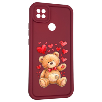 Чохол силіконовий оригінальний Soft Touch з 3D принтом милий ведмедик для Xiaomi Redmi 10A бордовий (Повний захист камери) 0043722 фото