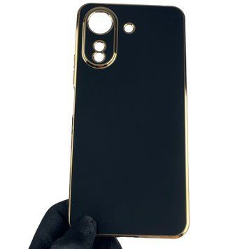 Чохол для Xiaomi POCO C65 глянсовий із золотою окантовкою із захистом камери на сяомі поко с65 чорний 0008384 фото