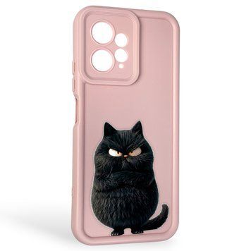 Чохол силіконовий Soft Touch з 3D принтом злого кота для Xiaomi Redmi Note 12 4G рожевий (Повний захист камери) 0047060 фото