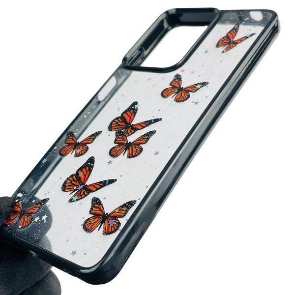 Чехол для Motorola E14 с блёстками с бабочками на моторола е14 черный 0037815 фото