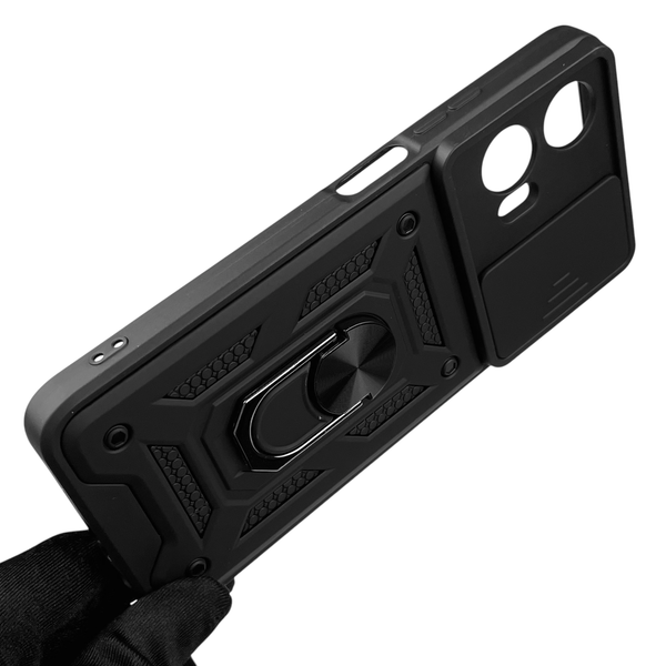 Чохол для Motorola G35 броньований з кільцем-тримачем підставкою зі шторкою на моторола г35 чорний rg1 0015652 фото