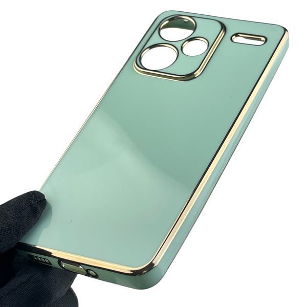 Чохол для Xiaomi Redmi Note 13 Pro Plus жіночий із золотою окантовкою із захистом камери на сяомі редмі нот 13 про плюс м'ятний 0012226 фото