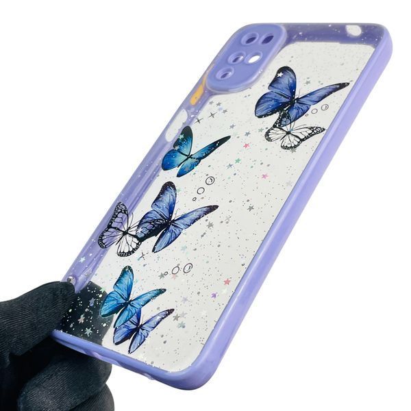 Чехол для Motorola Moto G22 (PATW0031) с блёстками с бабочками на моторола г22 сиреневый 0037562 фото