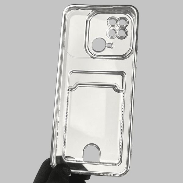 Чехол для Xiaomi POCO C40 с серебряной окантовкой с карманом для карт на сяоми поко с40 серебряный 0013219 фото