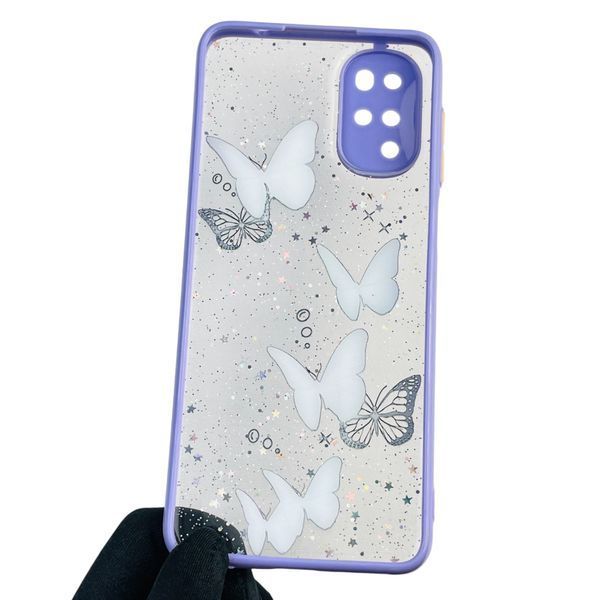 Чехол для Motorola Moto G22 (PATW0031) с блёстками с бабочками на моторола г22 сиреневый 0037562 фото