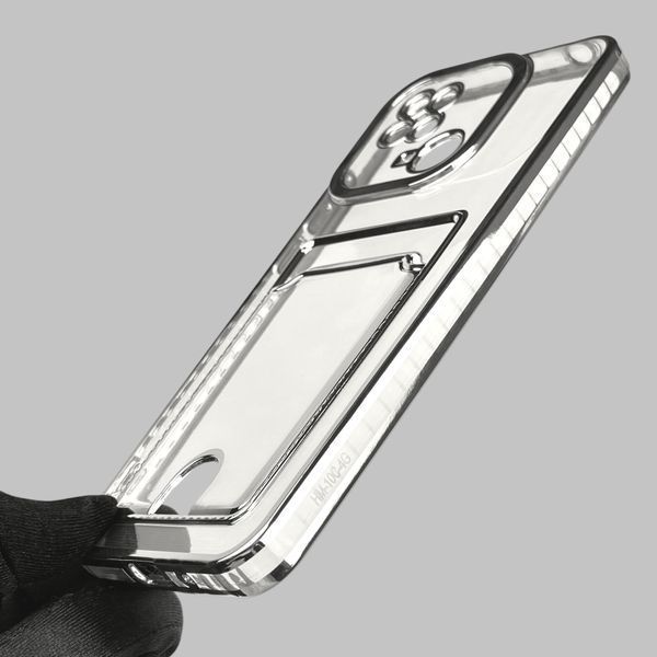 Чехол для Xiaomi POCO C40 с серебряной окантовкой с карманом для карт на сяоми поко с40 серебряный 0013219 фото