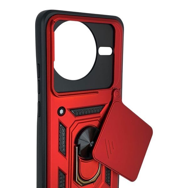 Чехол противоударный для Xiaomi Poco F7 Pro с магнитной пластиной со шторкой на камере красный 0050819 фото
