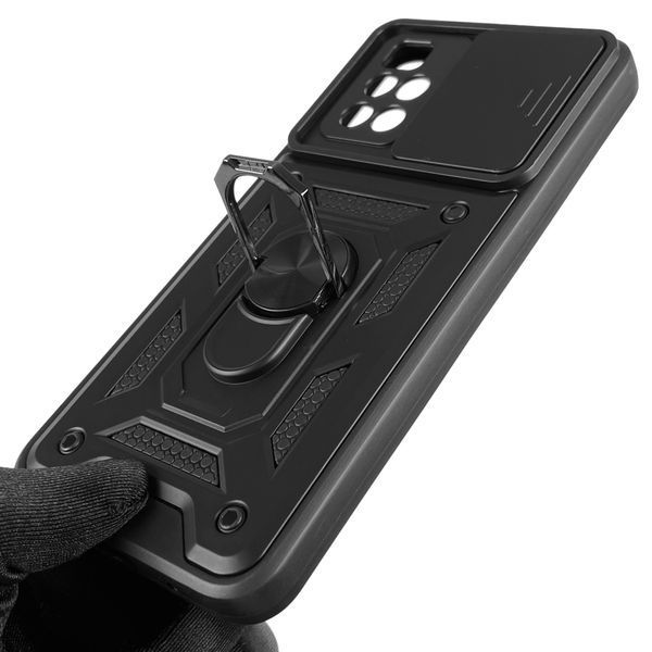 Чехол для Xiaomi Redmi 10 (4G) бронированный с кольцом со шторкой на сяоми редми 10 чёрный 0007897 фото