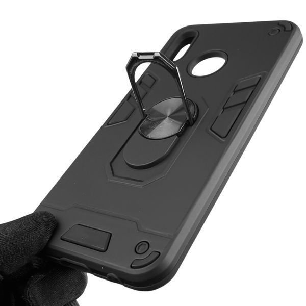 Чохол для телефона Huawei Nova 3E броньований з магнітним кільцем-тримачем на хуавей нова 3е чорний 0025617 фото