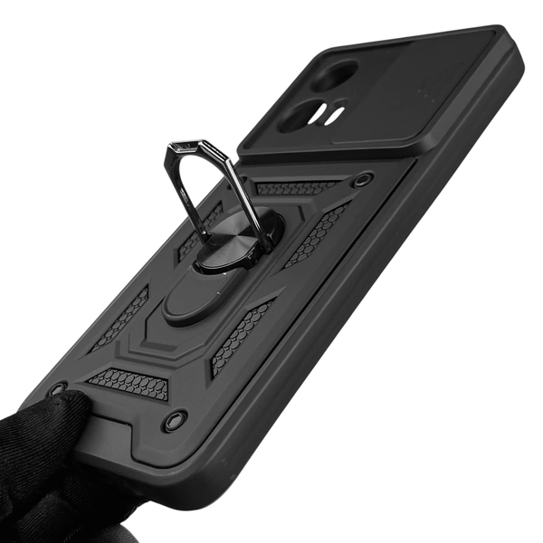 Чохол для Motorola G35 броньований з кільцем-тримачем підставкою зі шторкою на моторола г35 чорний rg1 0015652 фото