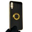 Чехол для Samsung Galaxy A70 SM-A705F с кольцом-подставкой с золотой окантовкой на самсунг а70 черный gs1