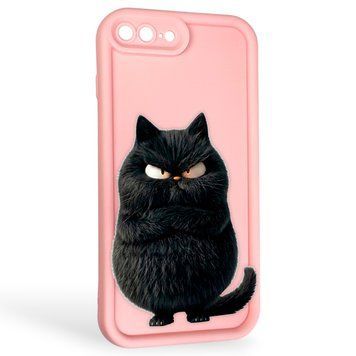 Чохол силіконовий Soft Touch з 3D принтом злого кота для Apple iPhone 7 Plus рожевий (Повний захист камери) 0047166 фото