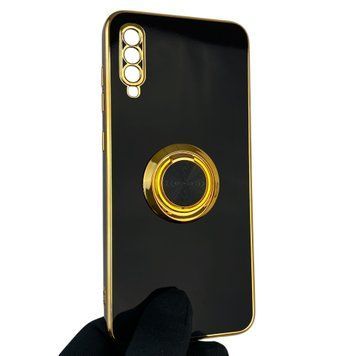 Чехол для Samsung Galaxy A70 SM-A705F с кольцом-подставкой с золотой окантовкой на самсунг а70 черный gs1 0020658 фото