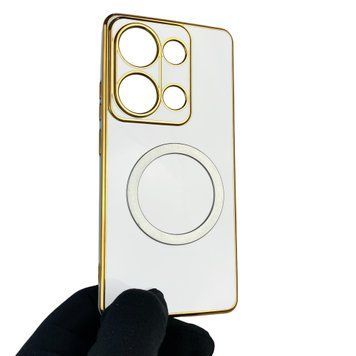 Чехол для Xiaomi POCO M6 Pro 4G с кольцом MagSafe с золотой окантовкой на сяоми поко м6 про белый gs1 0022113 фото