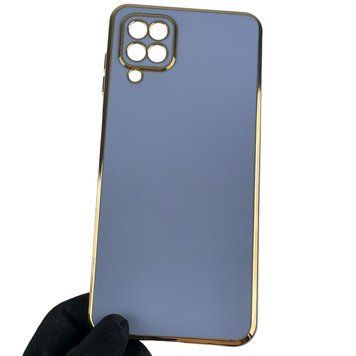 Чехол для Samsung Galaxy A12 SM-A127F с золотой окантовкой с защитой камеры на самсунг а12 синий 0008301 фото