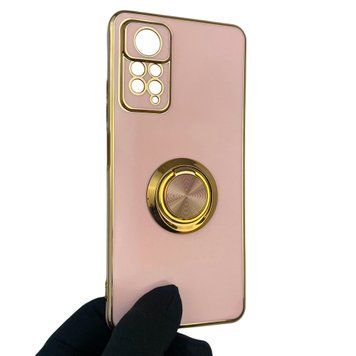 Чехол для Xiaomi Redmi Note 12 Pro 4G с кольцом-подставкой с золотой окантовкой на редми нот 12 про пудровый gs1 0021232 фото